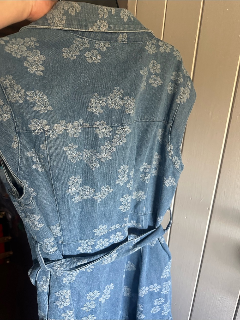 Solitaire Floral Denim Midi Dress Denim Floral Button-Front Dress with Waist Tie - Picture 8 of 13